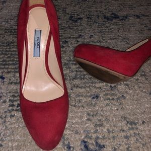 PRADA red suede pumps